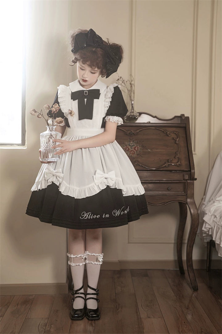 Classic Lolita Dress Short Sleeve Maid-style OP Dress With Apron 36474:562582