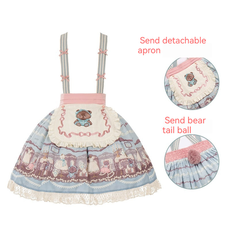 Blue White Lolita Dress Little Bear Embroidered 3-Style Dress (L M S) 32062:382714 (L M S) 32062:382714