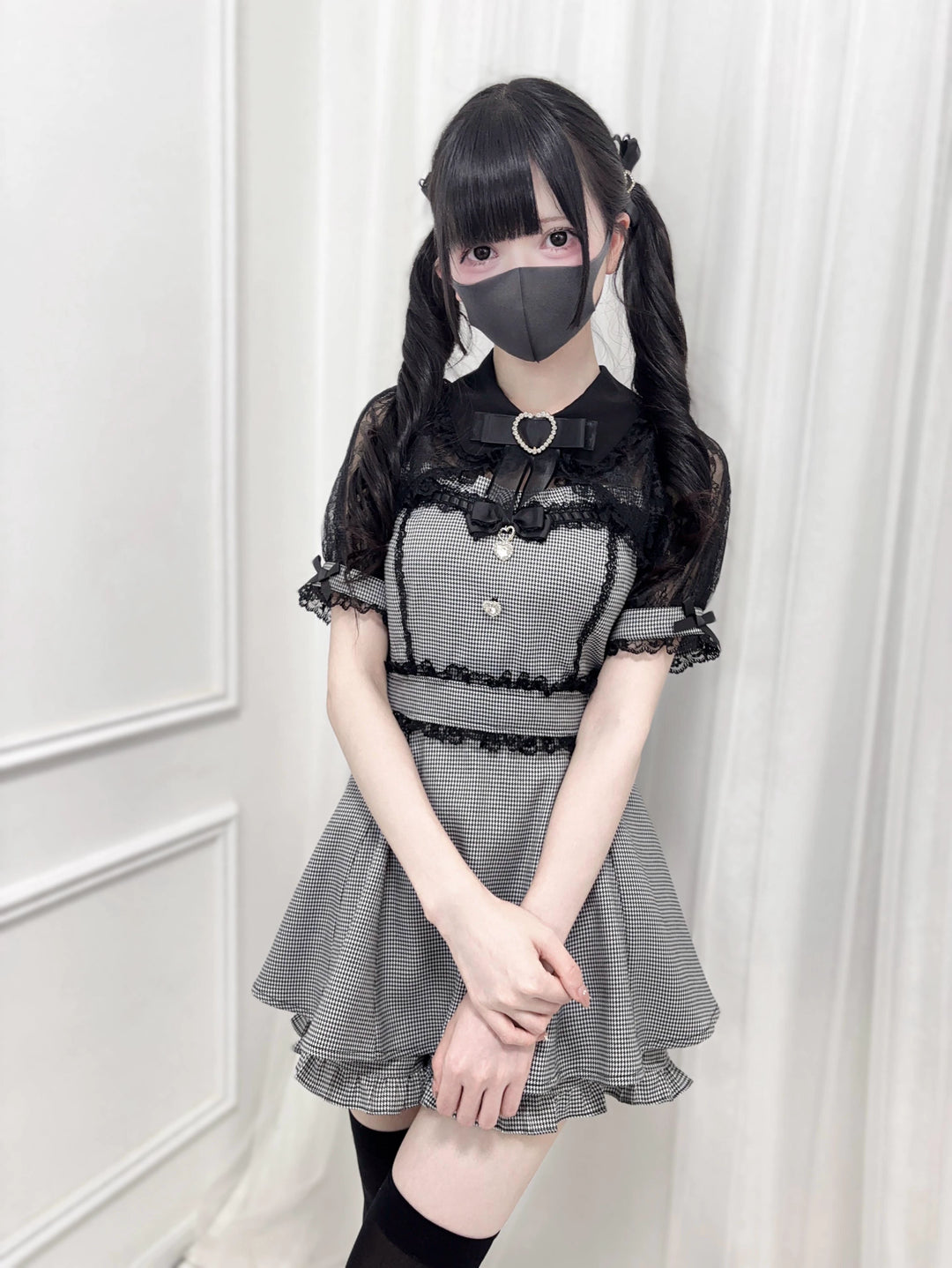 Jirai Kei Lace Shawl Dress Set, Rhinestone Details 43567:779743
