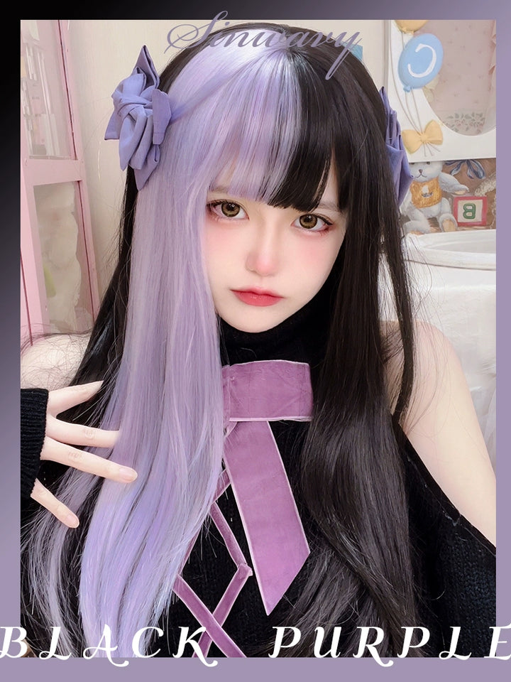 Jirai Kei Lolita Black And Purple Long Straight Wig 22038:318314 22038:318314