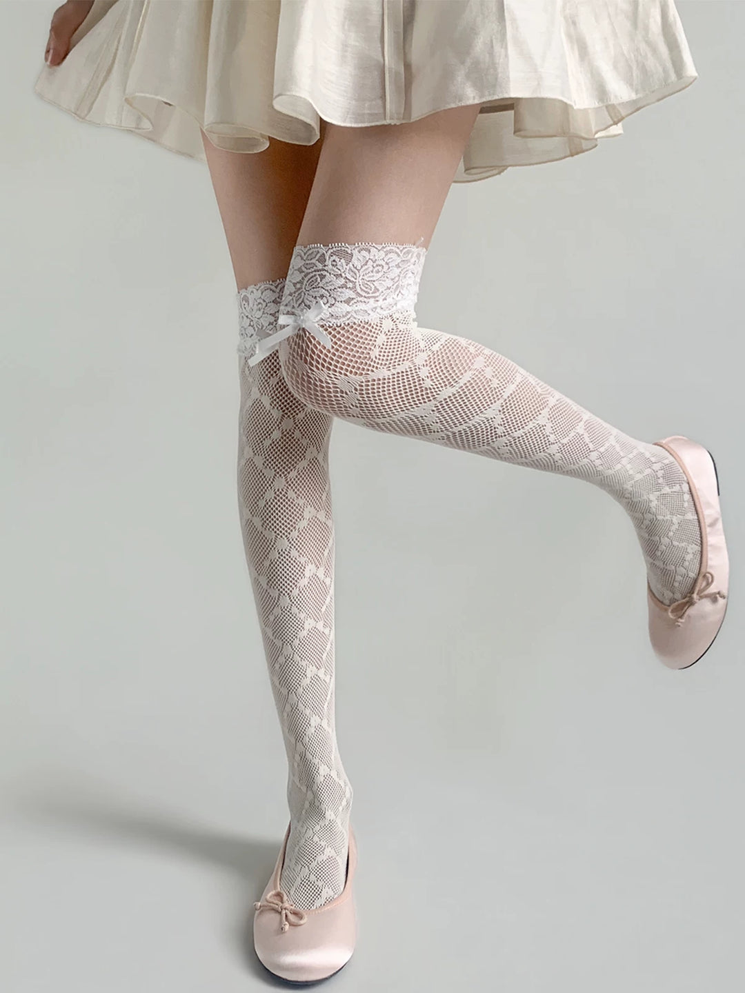 White Elastic Lace Socks, Knee-High Design 45198:841955