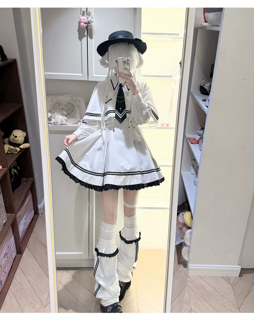 Sailor-Inspired Long Sleeve Dress Set, Detachable Cape 44557:815999