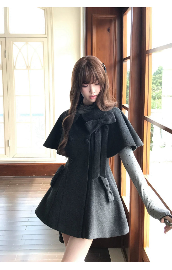 Autumn Cape Style Waist-Cinched Coat, Polka Dot Blouse 46011:872023