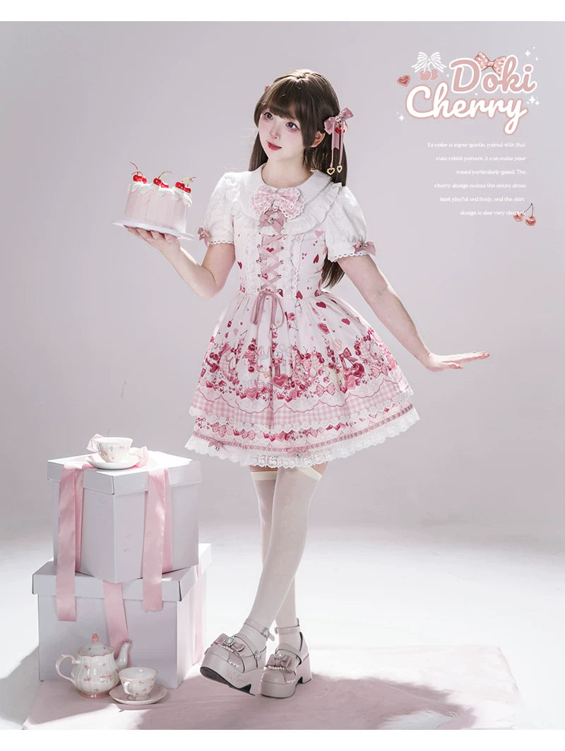 Kawaii Lolita Skirt Set, Bunny and Cherry Print 45163:838076