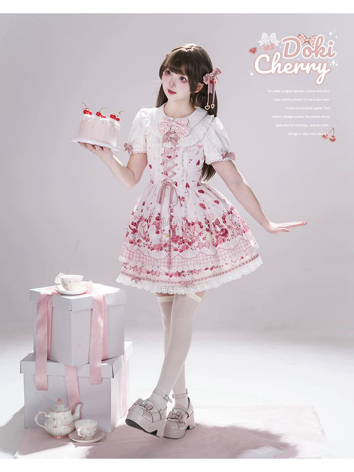 Kawaii Lolita Skirt Set, Bunny and Cherry Print 45163:838076