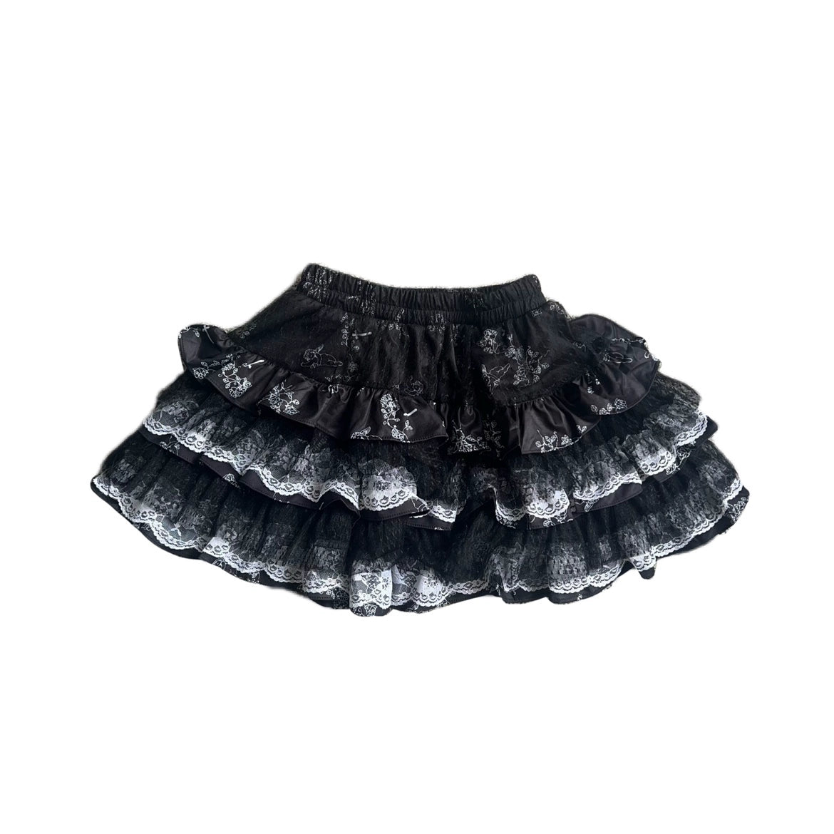 Jirai Kei Skirt Gothic Punk Skirt Black Lace Puff Skirt 36582:558602