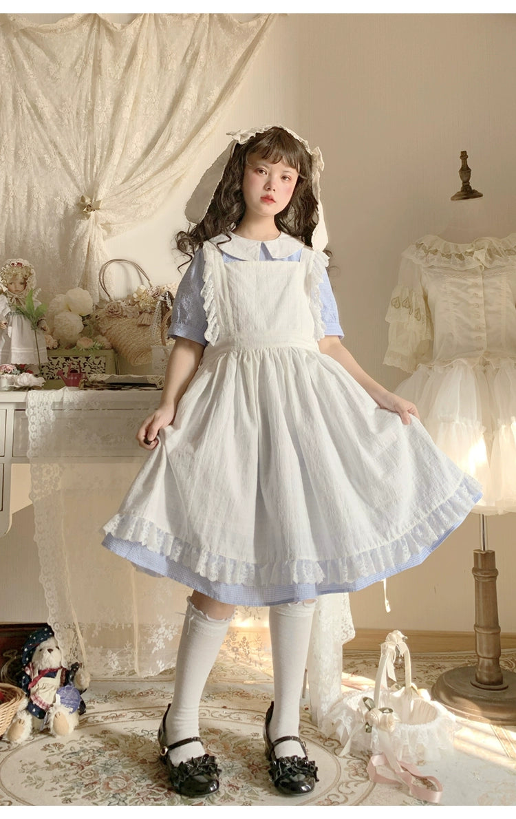 Lolita Dress White Apron Dress Cotton Suspender Skirt 36554:518676