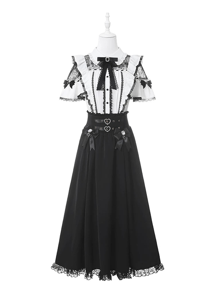 Summer Jirai Kei Lace Blouse, High Waist Skirt 45363:847692