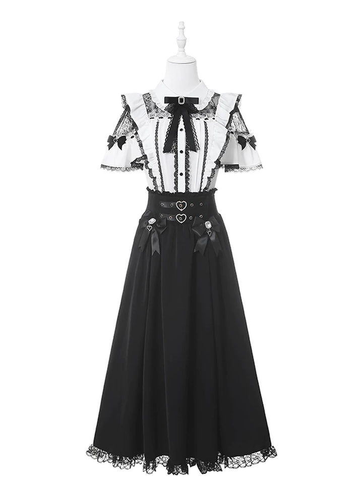 Summer Jirai Kei Lace Blouse, High Waist Skirt 45363:847692