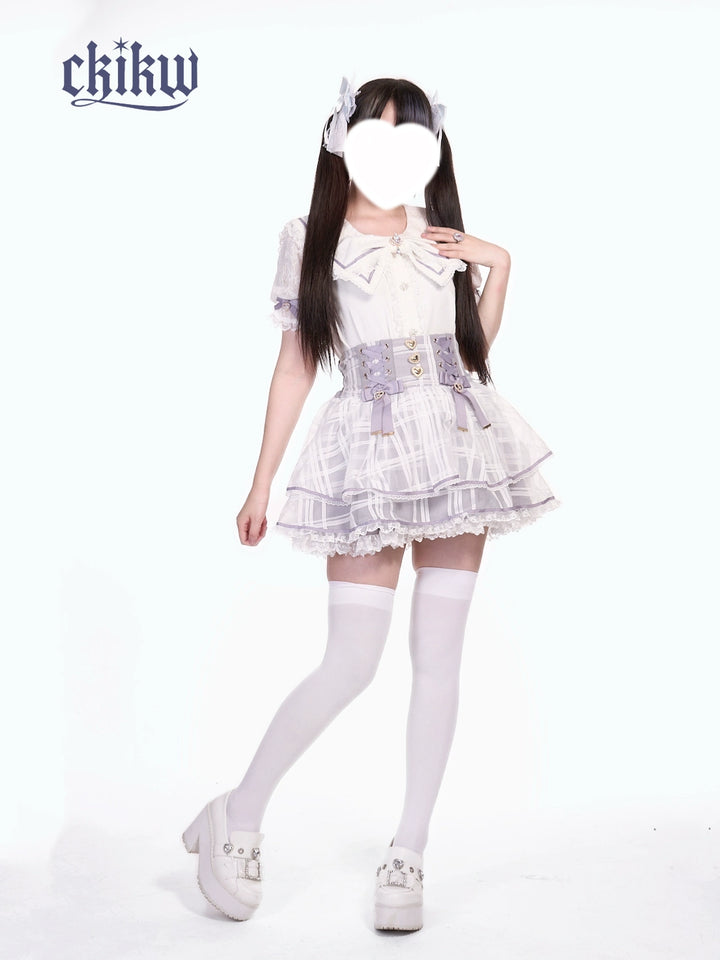High-Waist Ryousangata Skirt, Tiered Ruffles 43612:780898