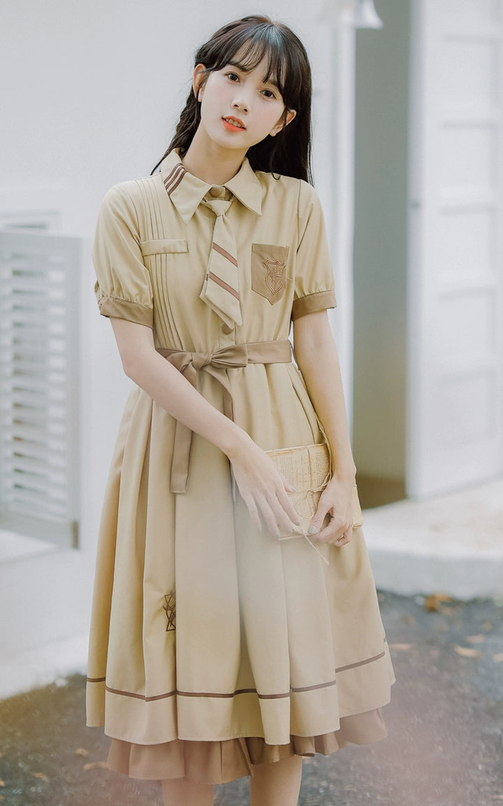 Preppy JK Uniform Dress A-line Princess Dress With Cape Multicolor 42437:760982