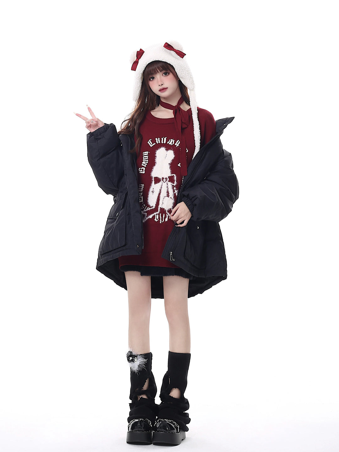 Kawaii Sweater Christmas Pullover Lantern Sleeve Sweater 39552:633002