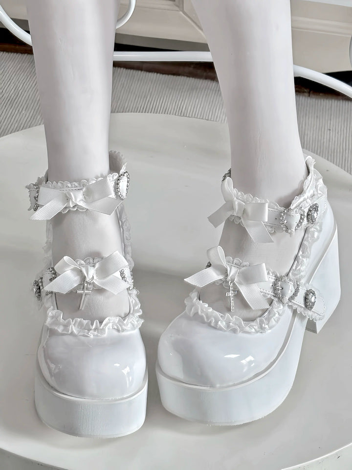 Jirai Kei Platform Shoes, Cross and Bow Details 45284:845668