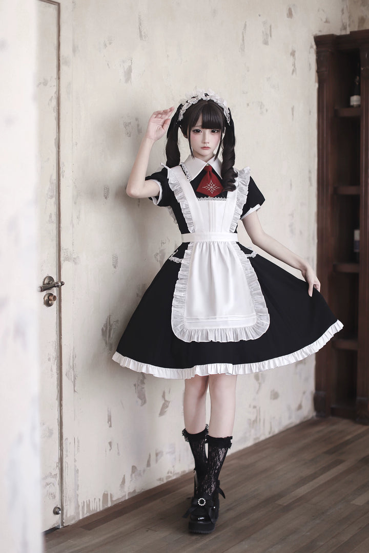 Gothic Lolita Button Closure OP Dress, Detachable Apron 44947:832419