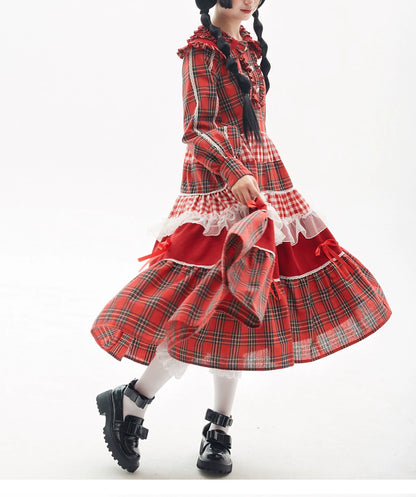 Sweet Lolita Dress Kawaii Dress Retro Dress Red Plaid Dress 36148:542774