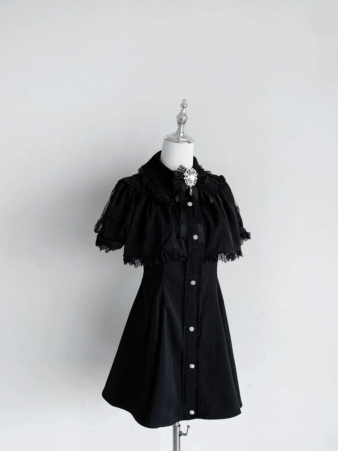 Layered Jirai Kei Dress, Detachable Rhinestone Bow (L M S XL) 45196:841343
