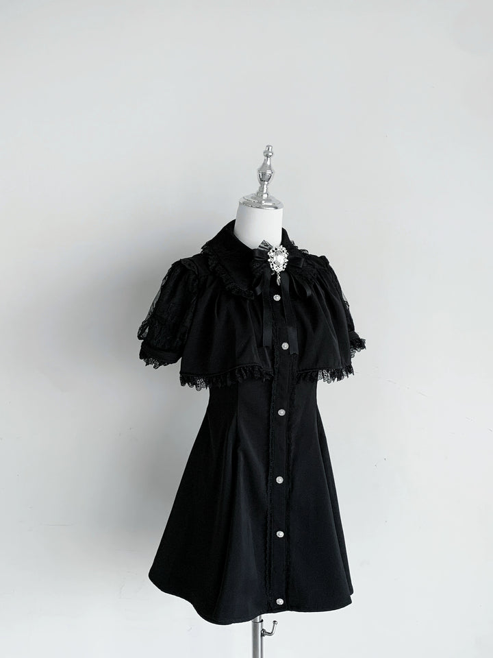 Layered Jirai Kei Dress, Detachable Rhinestone Bow (L M S XL) 45196:841343