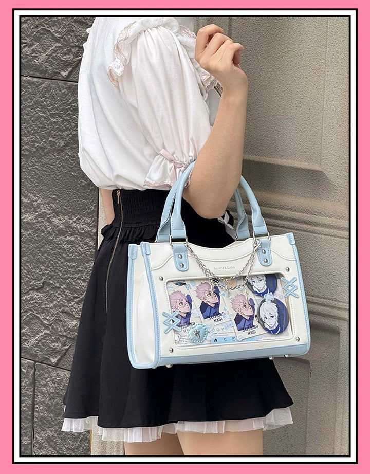 Y2K Square Shaped Ita Bag, Clear Window & Star Chain 45418:848169
