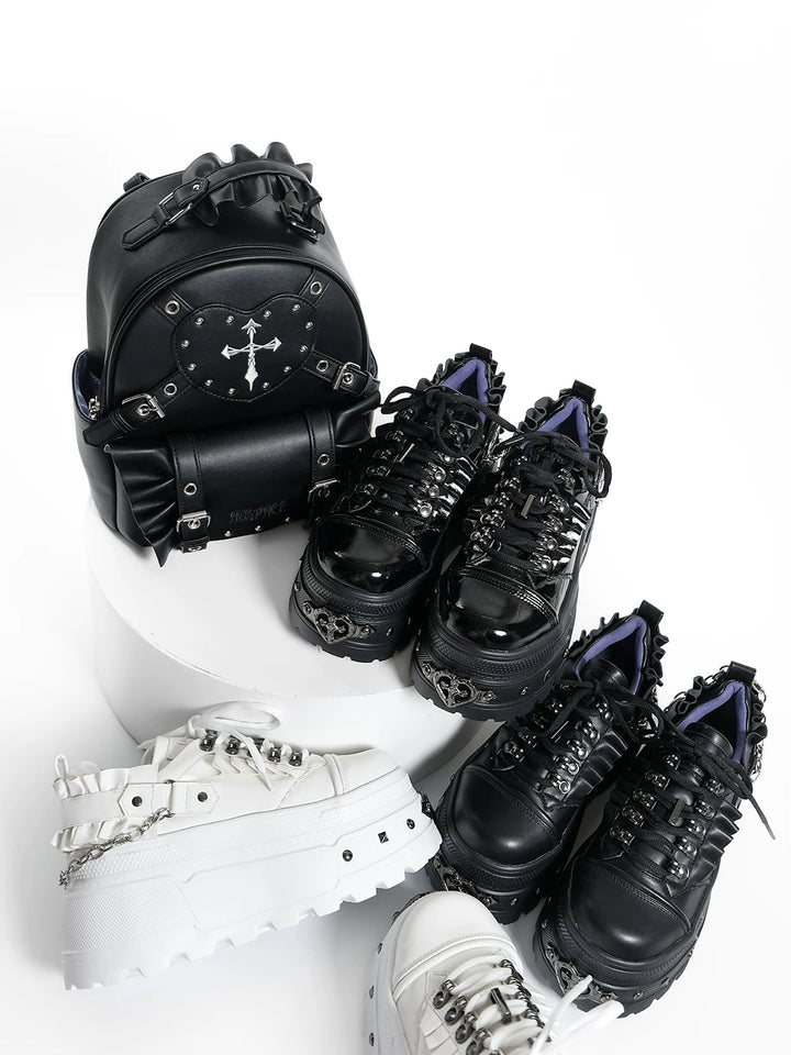 Punk Platform Shoes, Cross Accent & Detachable Heel Chains 45950:872251