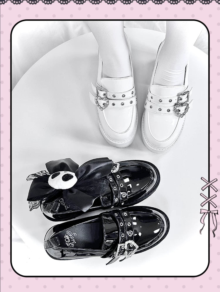 Punk Slip-on Platform Shoes, Heart Rhinestone Buckle Strap 45864:867041