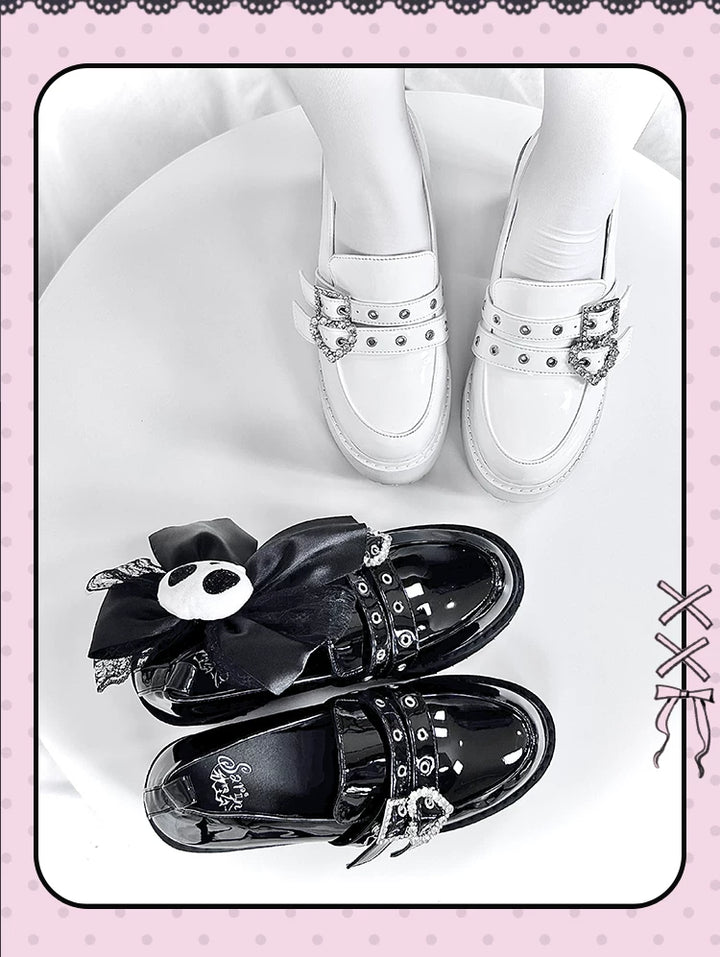Punk Slip-on Platform Shoes, Heart Rhinestone Buckle Strap 45864:867041