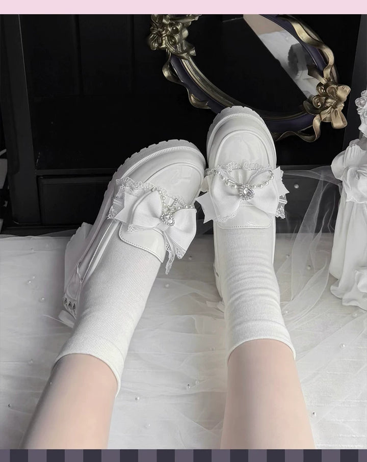 Jirai Kei Heeled Shoes, Pearl Chain and Cross Details 45695:860652
