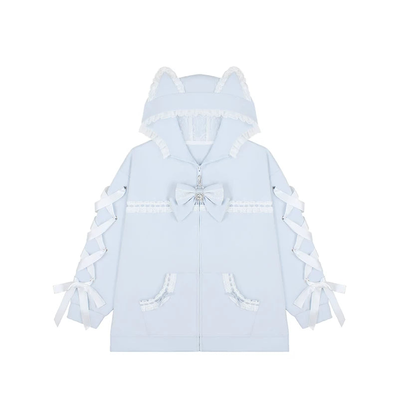 Tenshi Kaiwai Cat Ear Zip-Up Hoodie, Side Lace Pants 45585:856984