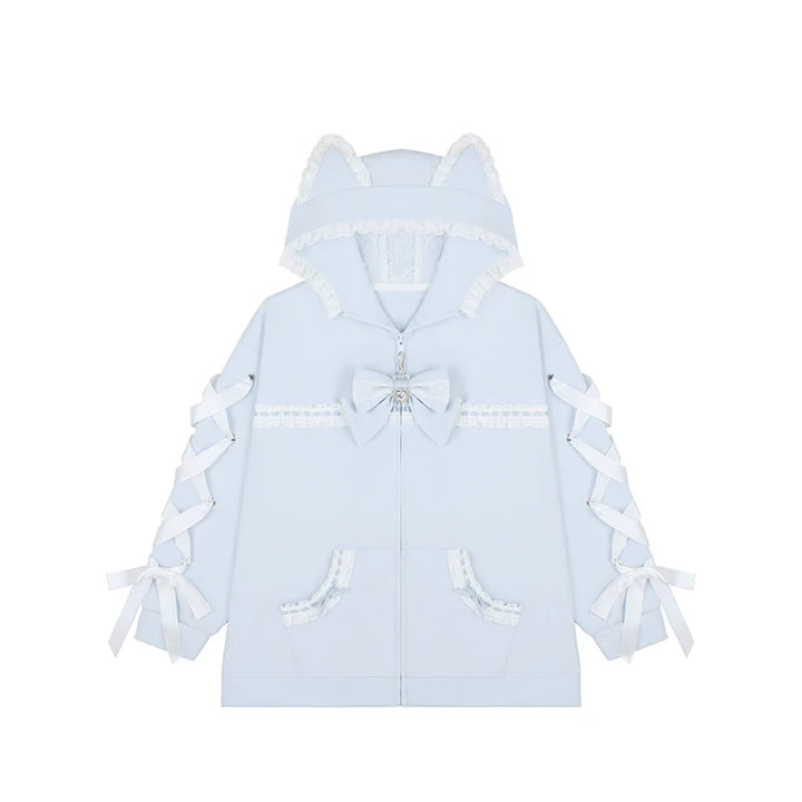 Tenshi Kaiwai Cat Ear Zip-Up Hoodie, Side Lace Pants 45585:856984