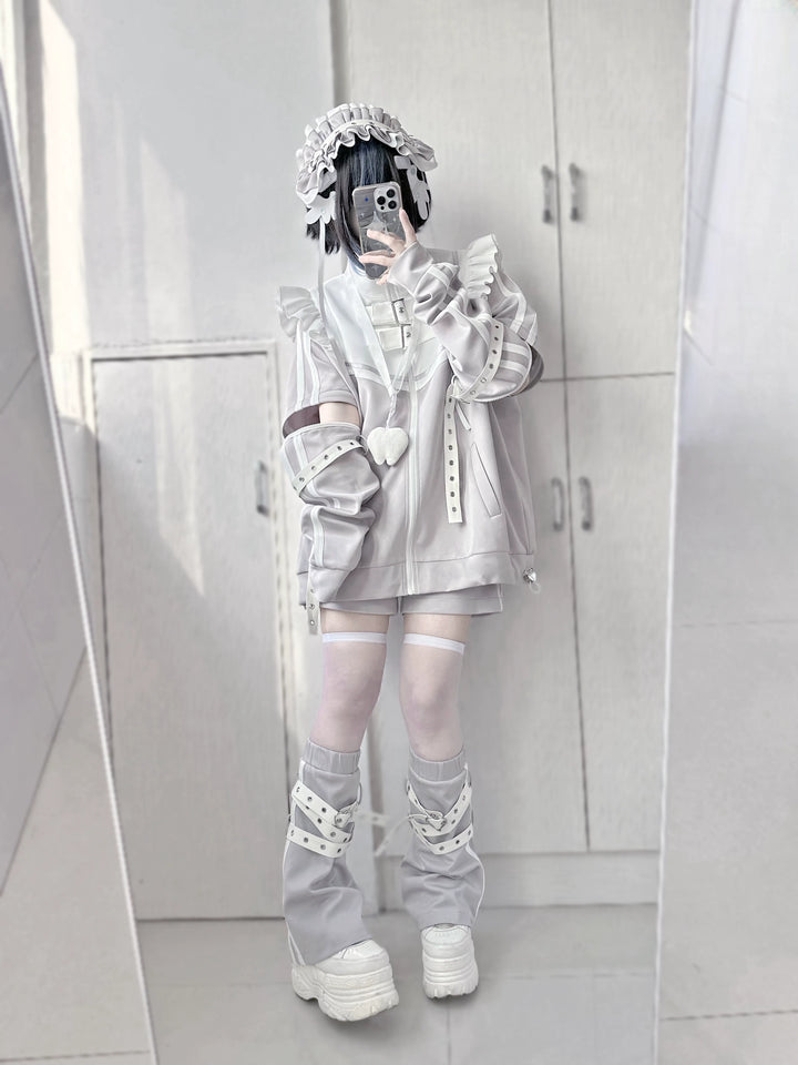 Jirai Kei Outfits Set Gray Black Jacket And Shorts Set 35728:502658