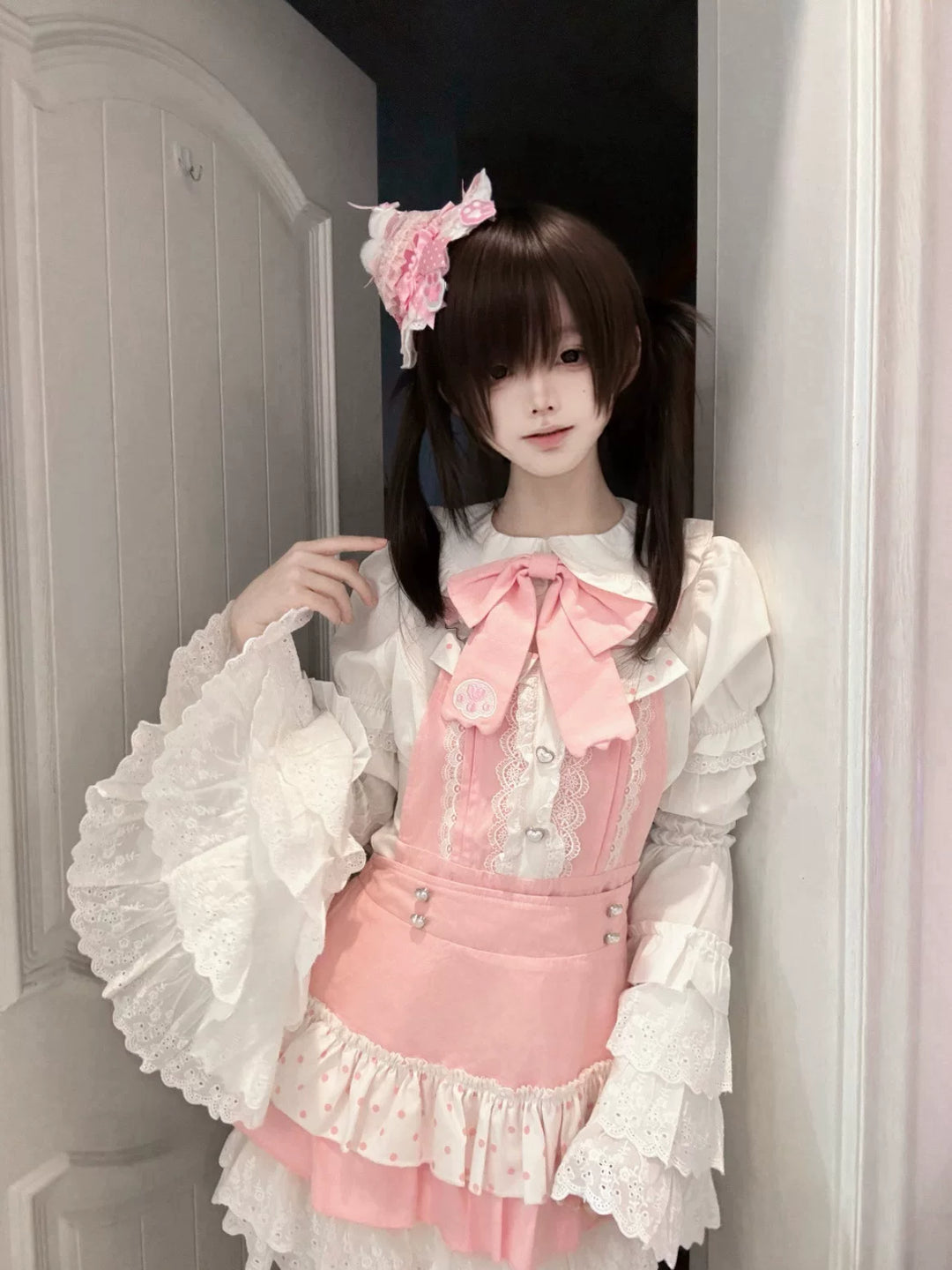 kawaii dress Floral Lady Rosebud Outfit Set Cardigan & revisited with a modern twist Jeufoin Women Girls Sweet Pink