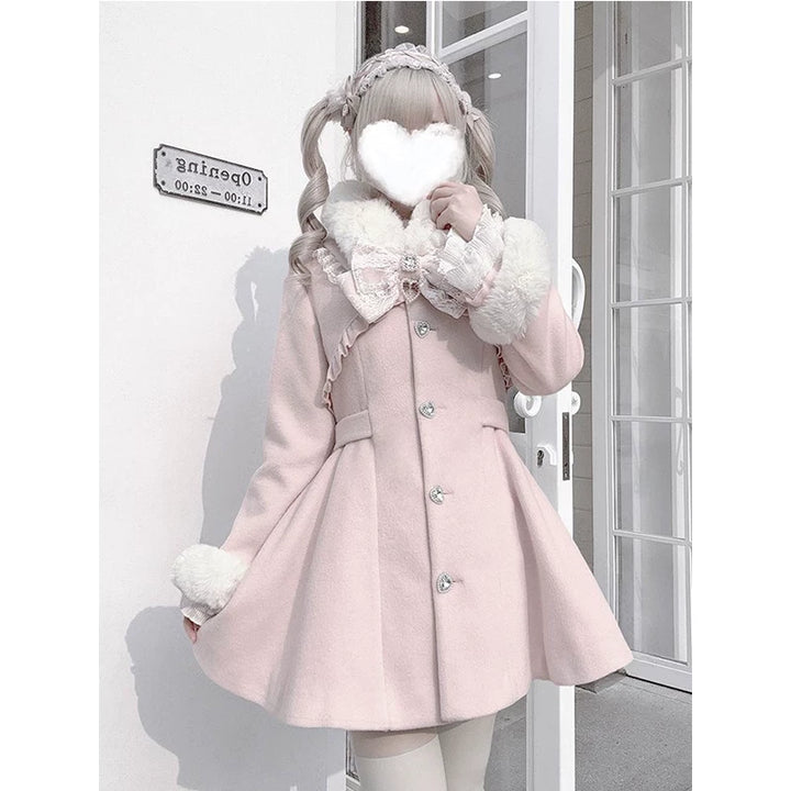 Ryousangata Winter Pink Coat, Removable Faux Fur Trim (L M S XL) 44585:816024