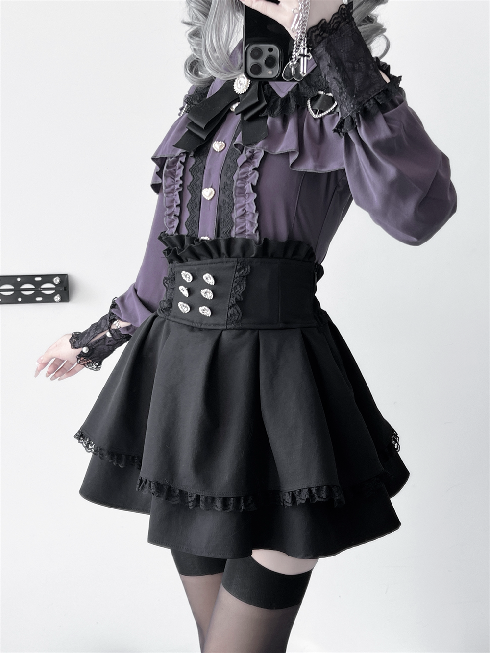 Lace-trimmed Jirai Kei Blouse, Multiple Colors (2XL L M S XL) 43878:788236