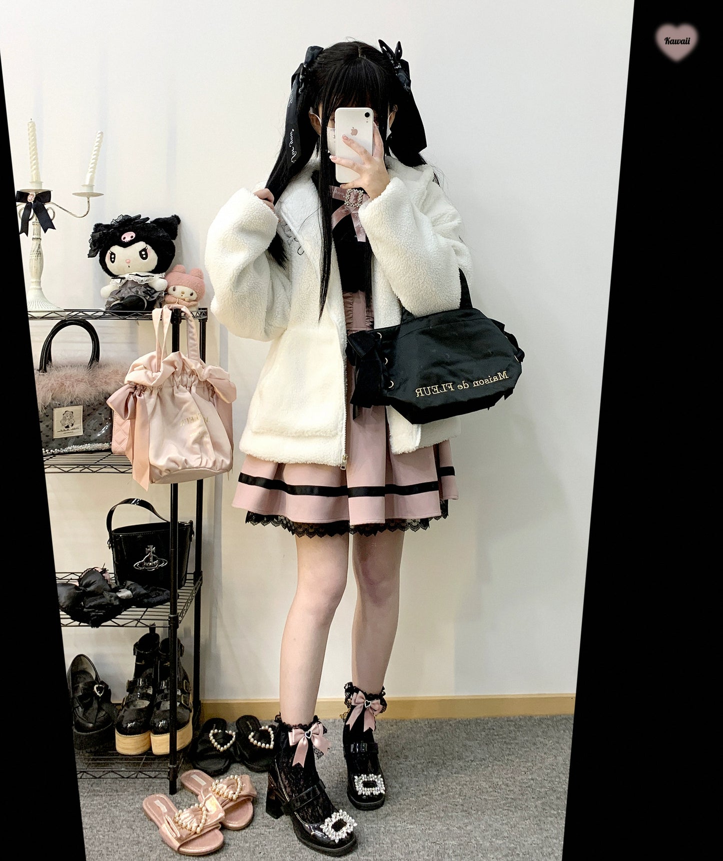 Jirai Kei Skirt High Waist Lace Up Skirt With Bow Tie 31860:396658