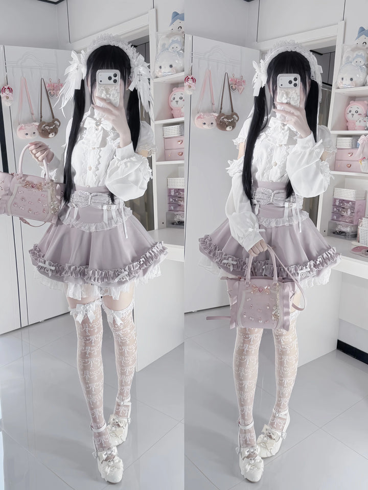 Fluffy Jirai Kei Bubble Skirt, Detachable Waist Bows 45936:870218
