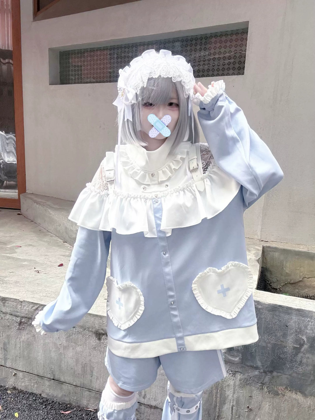 Tenshi Kaiwai Oversized Hoodie Set, Heart & Cross Details (M S) 45462:850908