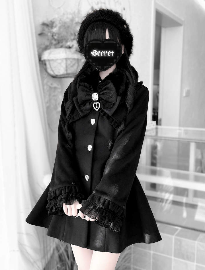 Fluffy Trim Ryousangata Winter Coat, Rhinestone Accents 44200:800830