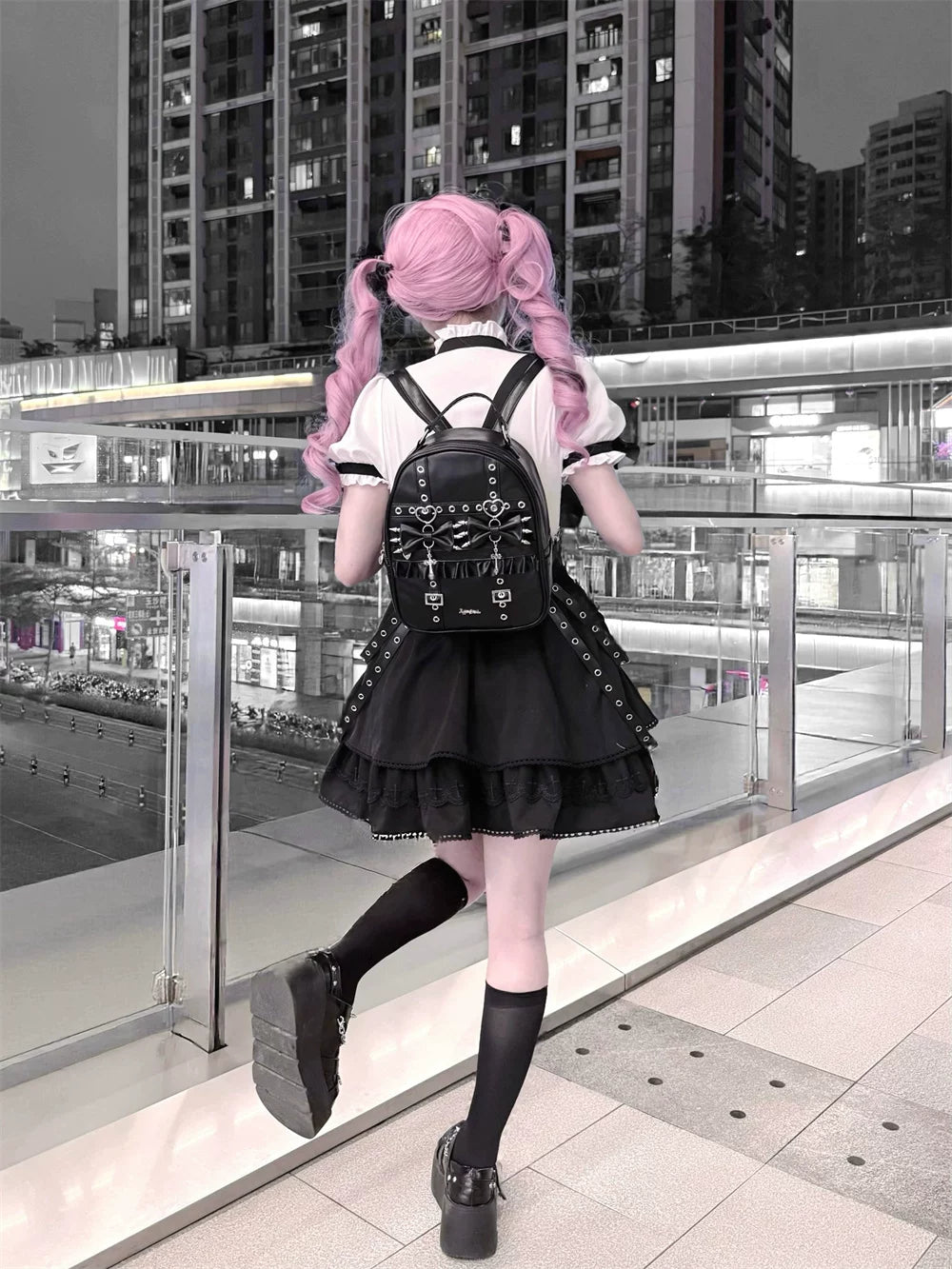 Punk Suspender Skirt, Stand Collar Blouse 45578:855991