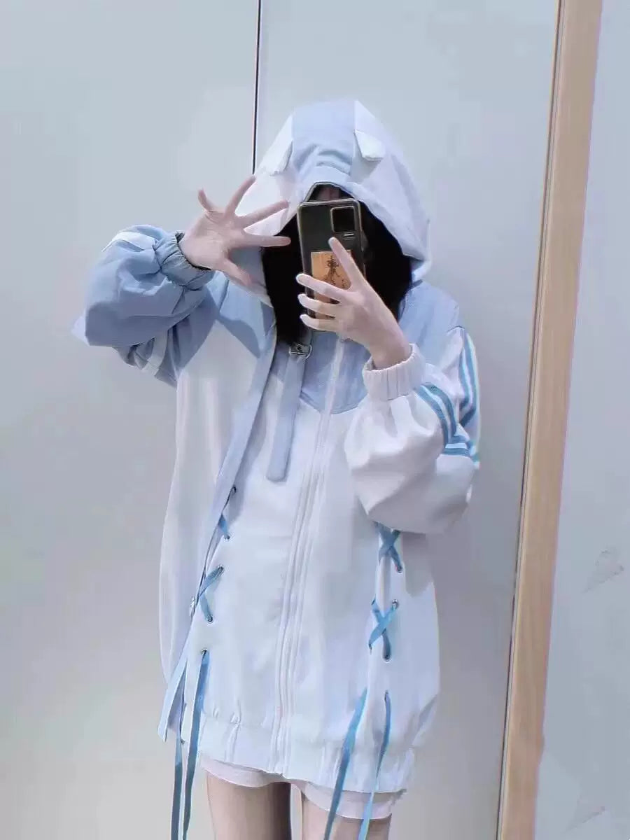 Tenshi Kaiwai Zip-Up Hoodie, Lace-Up 45461:850204