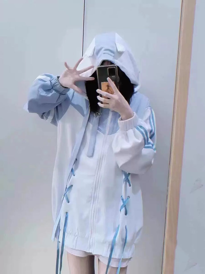 Tenshi Kaiwai Zip-Up Hoodie, Lace-Up 45461:850204