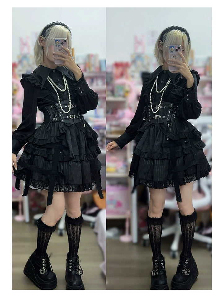 Gothic Lolita Black OP Dress, Bat Wing Collar 44074:796007