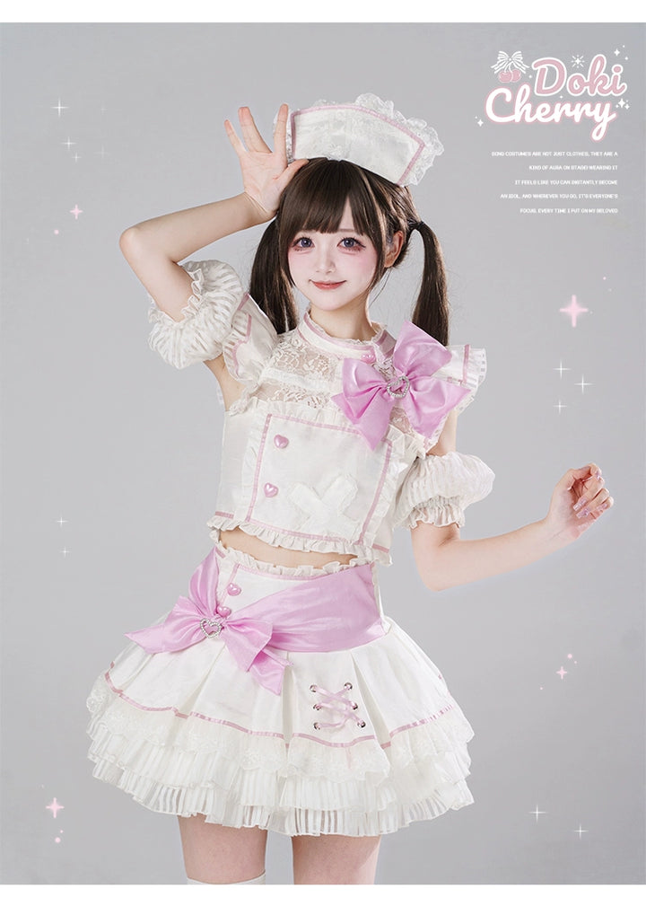 Jirai Kei Skirt Two-Piece Idol Stage Outfit Short-Sleeve Top and Skirt Set 41562:704856