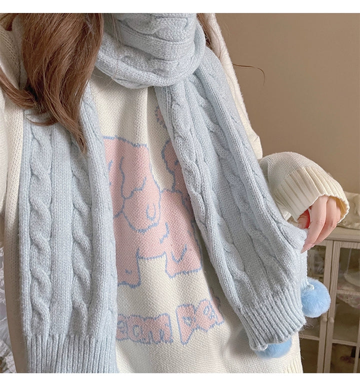 Kawaii Scarf Knitted Neck Warmer With Cute Ball 39340:620254