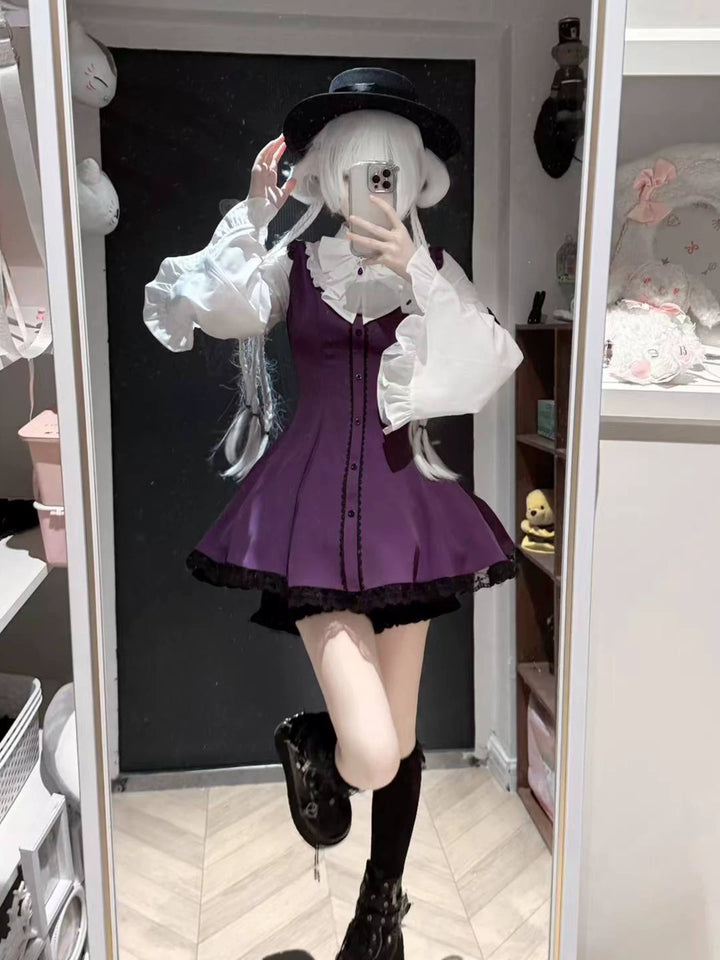 Flared Sleeves Jirai Kei Dress, Rhinestone Bow (2XL 3XL 4XL L M S XL XS) 44951:831294