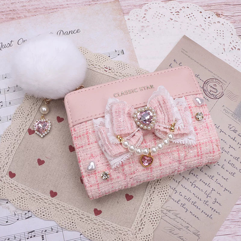 Ryousangata Rhinestone Wallet, Pom-Pom Pendant 45068:839555