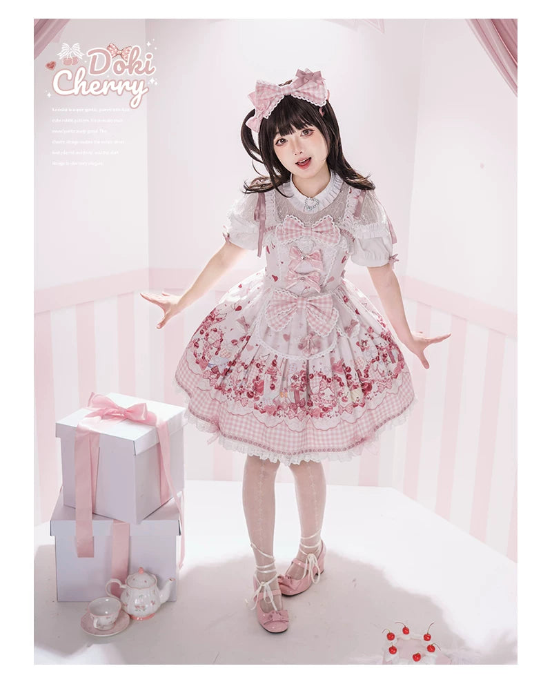 Kawaii Lolita Bunny Print JSK Dress, Detachable Apron 45164:838485