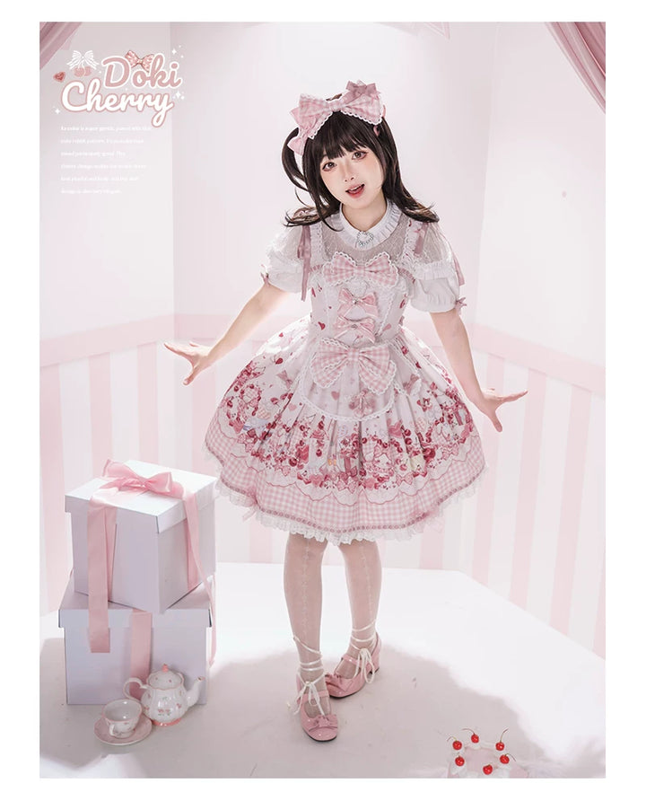 Kawaii Lolita Bunny Print JSK Dress, Detachable Apron 45164:838485