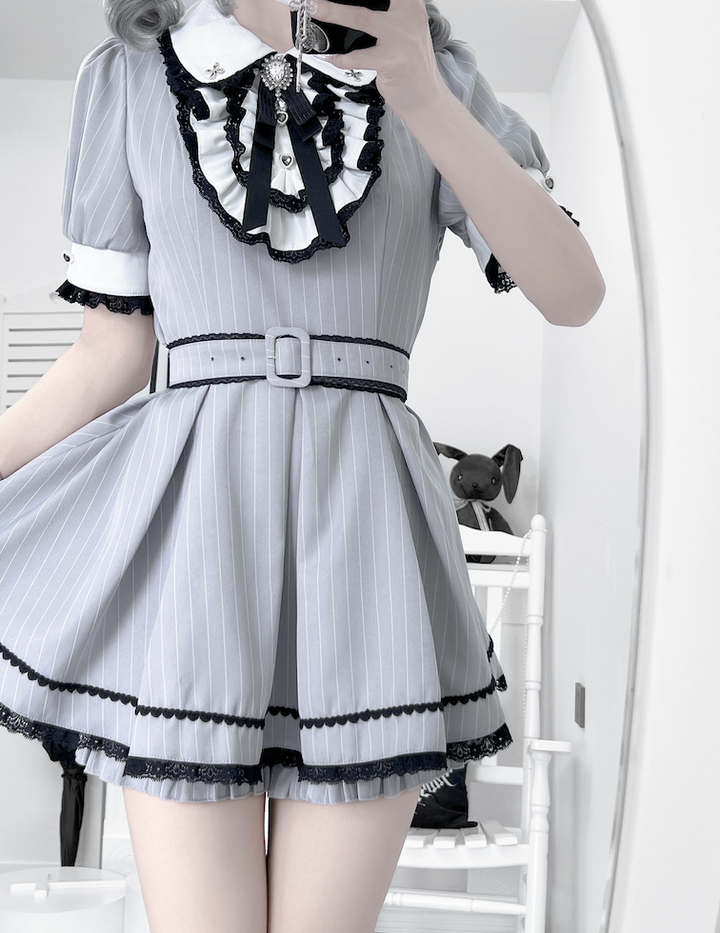 Maid Style Jirai Kei Dress Set, Pocketed Shorts + Apron (L M S XL) 43439:778404