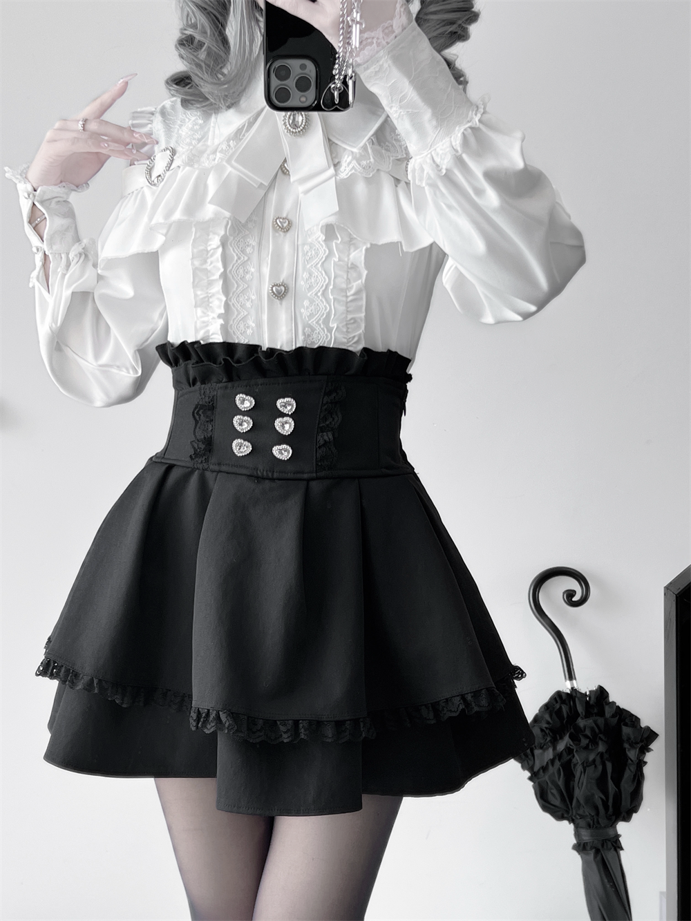 Lace-trimmed Jirai Kei Blouse, Multiple Colors 43878:788253