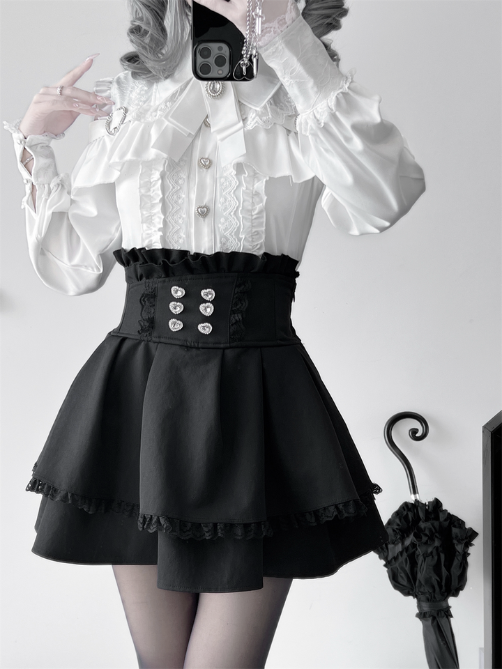 Lace-trimmed Jirai Kei Blouse, Multiple Colors 43878:788253