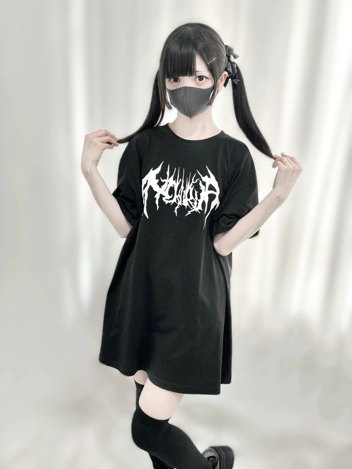 Oversized Jirai Kei T-shirt Black Tee Wing Print T-shirt 37658:606550